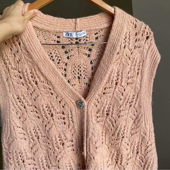 ZARA Jewel button knit vest cardigan sweater pink Sz S - Picture 8 of 13